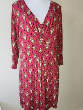 Boden Dress Womens 16 Mini 3/4 Sleeve V Neck Gathered Front Strech Size 16